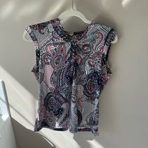 Blue, red, and white pattern on a size M women’s tank top